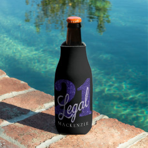 21 and Legal   Purple Faux Glitter 21st Birthday Bottle Cooler