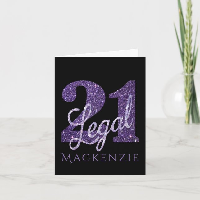21 and Legal | Purple Faux Glitter 21st Birthday Card (Front)