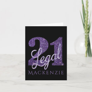 21 and Legal   Purple Faux Glitter 21st Birthday Card