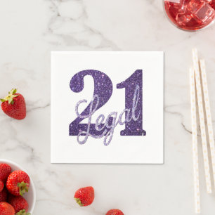 21 and Legal   Purple Faux Glitter 21st Birthday Napkin