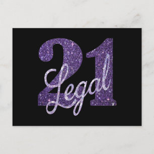 21 and Legal   Purple Faux Glitter 21st Birthday Postcard