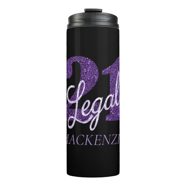 21 and Legal | Purple Faux Glitter 21st Birthday Thermal Tumbler (Front)