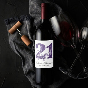 21 and Legal Purple Faux Glitter 21st Birthday Wine Label