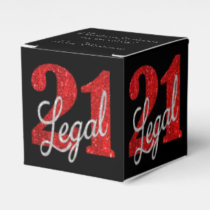 21 and Legal   Red and Black Modern 21st Birthday Favour Box