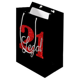21 and Legal   Red and Black Modern 21st Birthday Medium Gift Bag
