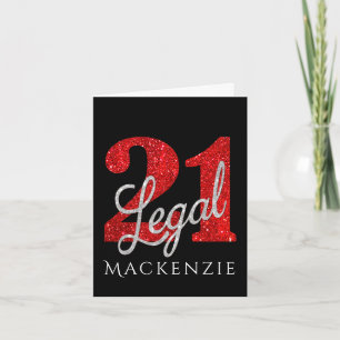 21 and Legal   Red Faux Glitter 21st Birthday Card