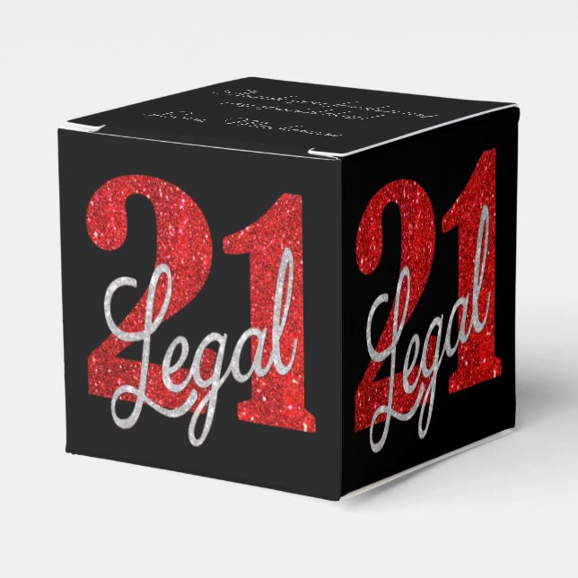 21 and Legal | Red Faux Glitter 21st Birthday Favour Box (Front Side)