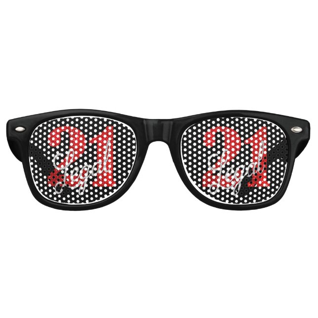 21 and Legal | Red Faux Glitter 21st Birthday Retro Sunglasses (Front)
