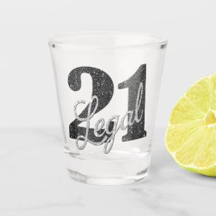 21 and Legal Silver Faux Glitter 21st Birthday Shot Glass
