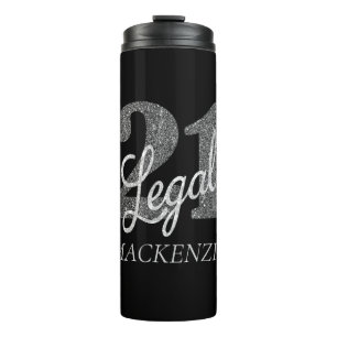21 and Legal   Silver Faux Glitter 21st Birthday Thermal Tumbler