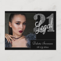 21 and Legal | Silver Faux Glitter Photo Thank You