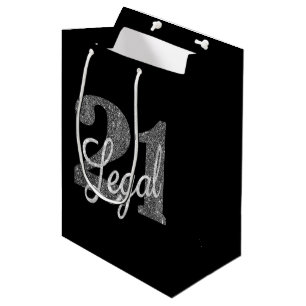 21 and Legal Silver Glitzy Glam 21st Birthday Medium Gift Bag