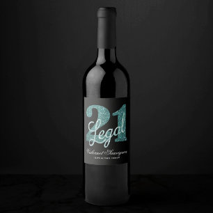 21 and Legal Stylish Green and Black Birthday Wine Label