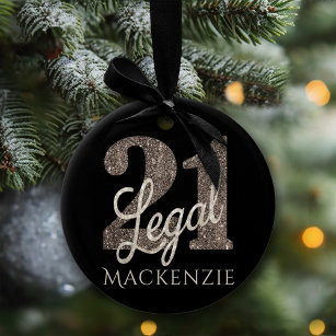 21 and Legal   Taupe 21st Birthday Keepsake Ceramic Tree Decoration