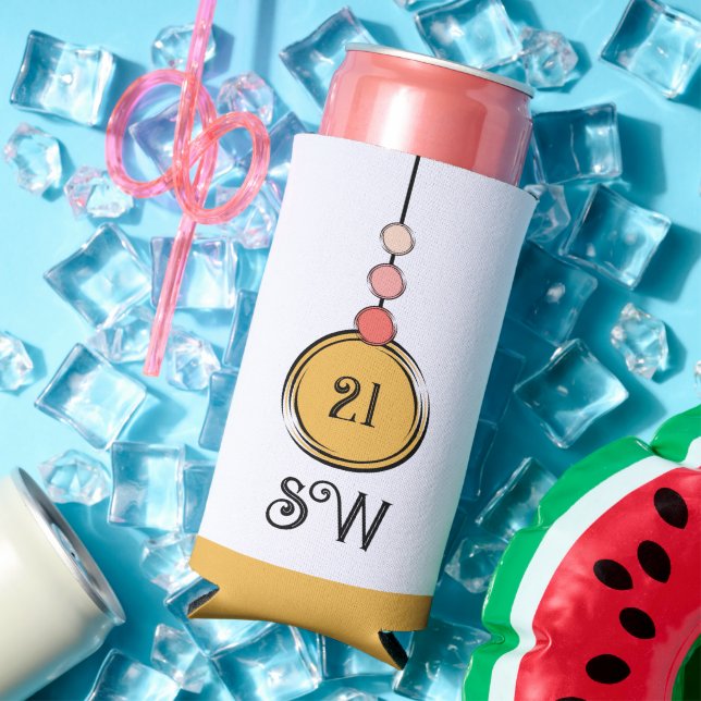 21 birthday add initials any age orange white seltzer can cooler (In Situ Summer)
