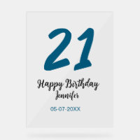 21 birthday bold blue letter simple minimal