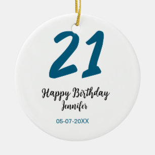 21 birthday bold blue letter simple minimal ceramic tree decoration