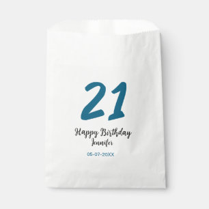 21 birthday bold blue letter simple minimal favour bags