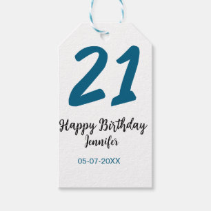 21 birthday bold blue letter simple minimal gift tags