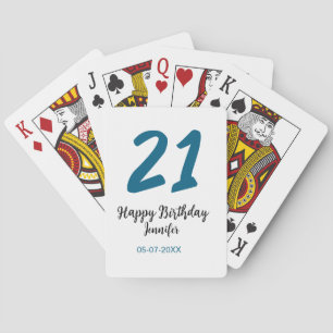 21 birthday bold blue letter simple minimal playing cards