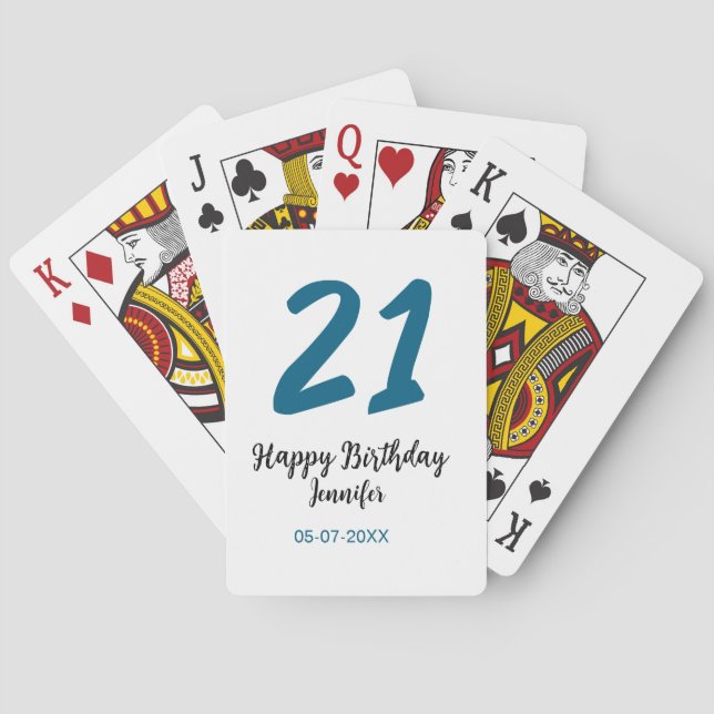 21 birthday bold blue letter simple minimal playing cards (Back)