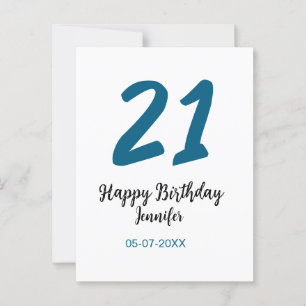 21 birthday bold blue letter simple minimal postcard