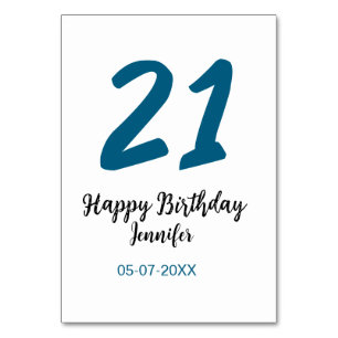 21 birthday bold blue letter simple minimal table number