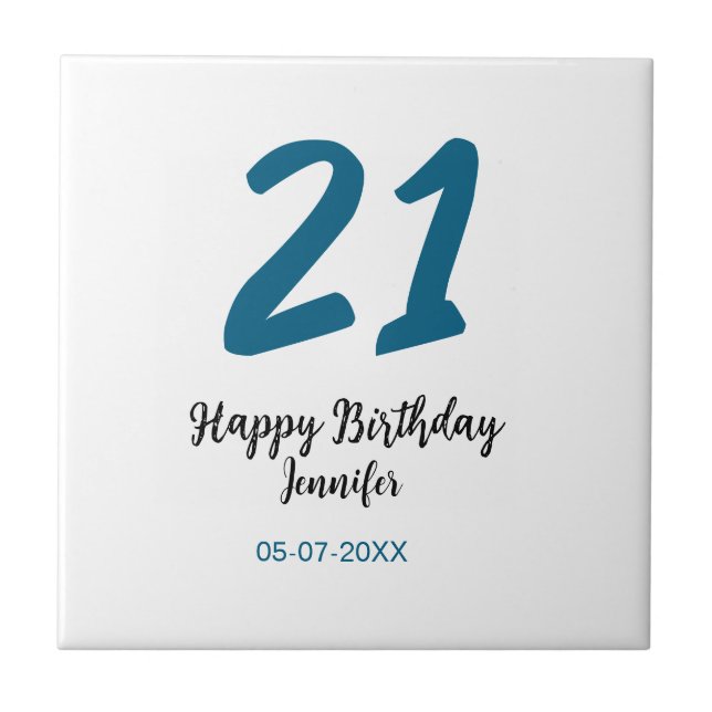 21 birthday bold blue letter simple minimal tile (Front)