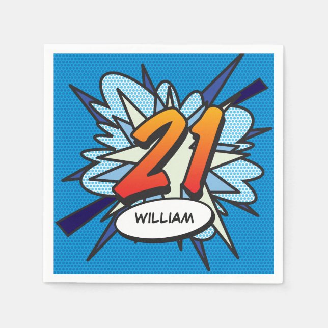 21 Birthday Fun Retro Comic Book Napkin (Front)