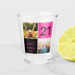 21 birthday neon pink 2 photo collage grid shot glass<br><div class="desc">Modern 21st birthday neon pink 2 photo collage grid</div>