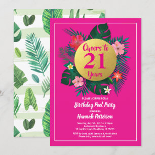 21 birthday party invitation tropical pink