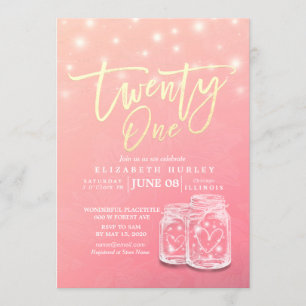 21 Birthday Party Modern Mason Jars String Lights Invitation