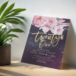 21 Birthday Party Watercolor Boho Flowers Feathers Invitation