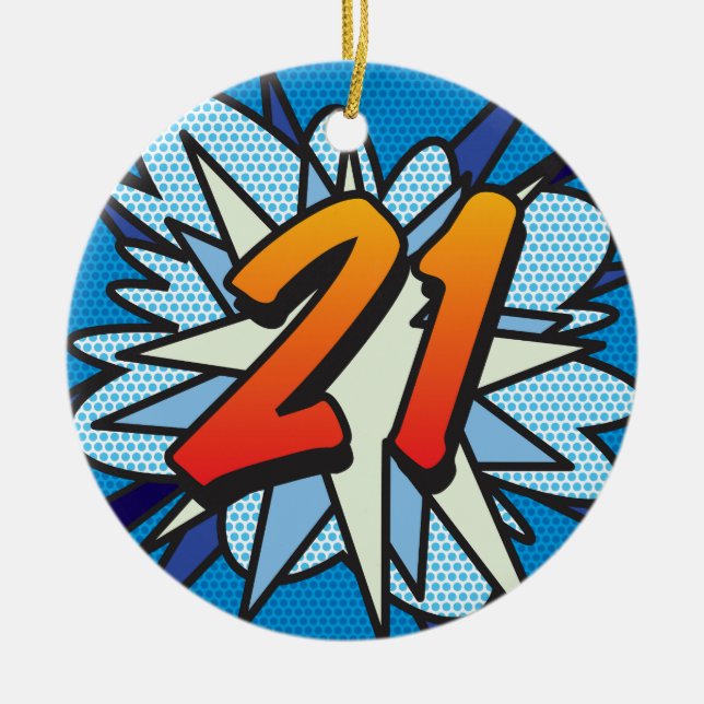 21 Birthday Photo Fun Retro Comic Book Ceramic Tree Decoration (Front)