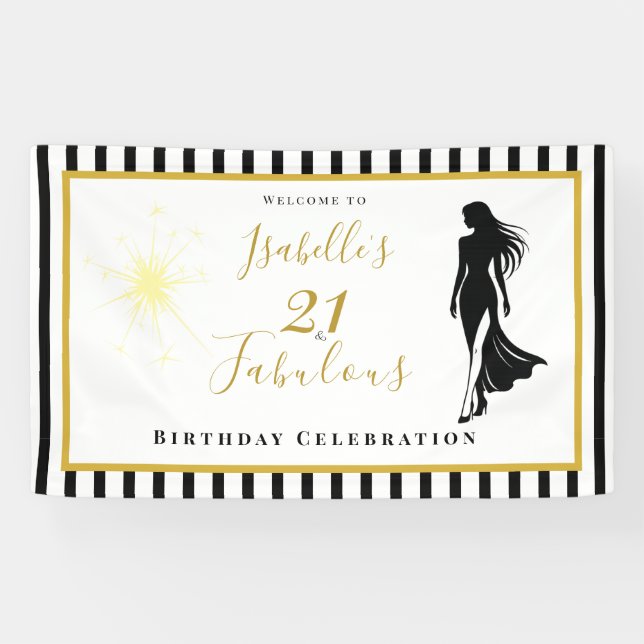 21 & Fabulous Birthday Banner Black & Gold (Horizontal)