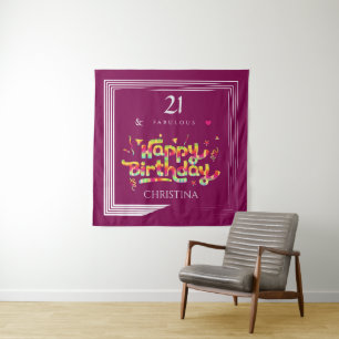 21 & Fabulous Birthday Typography Customisable Tapestry