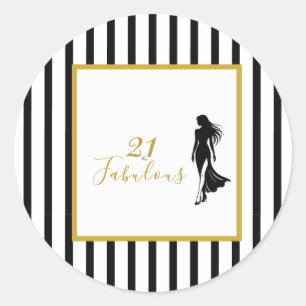 21 & Fabulous Black and Gold Birthday Party Classic Round Sticker
