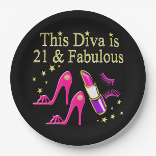 21 & FABULOUS PINK SHOE AND LIPSTICK DIVA DESIGN PAPER PLATE