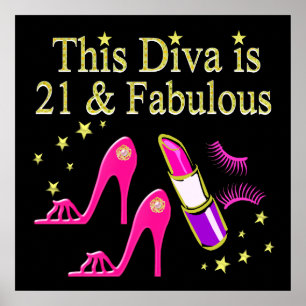 21 & FABULOUS PINK SHOE AND LIPSTICK DIVA DESIGN POSTER