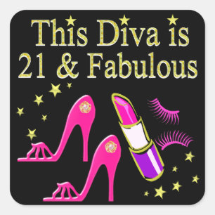 21 & FABULOUS PINK SHOE AND LIPSTICK DIVA DESIGN SQUARE STICKER
