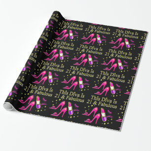 21 & FABULOUS PINK SHOE AND LIPSTICK DIVA DESIGN WRAPPING PAPER