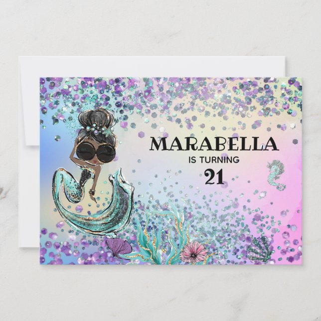 *~* 21 Glam Luxe Rainbow Mermaid Birthday Party Invitation (Front)