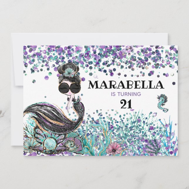 *~* 21 Glam Party Mermaid Luxe Under Sea Birthday  Invitation (Front)