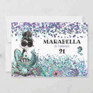 *~*  21 Mermaid GLAM LUXE Under Sea Birthday Party Invitation