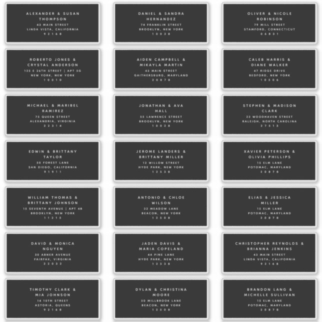 21 Modern Black White Guest Address Labels (Front)