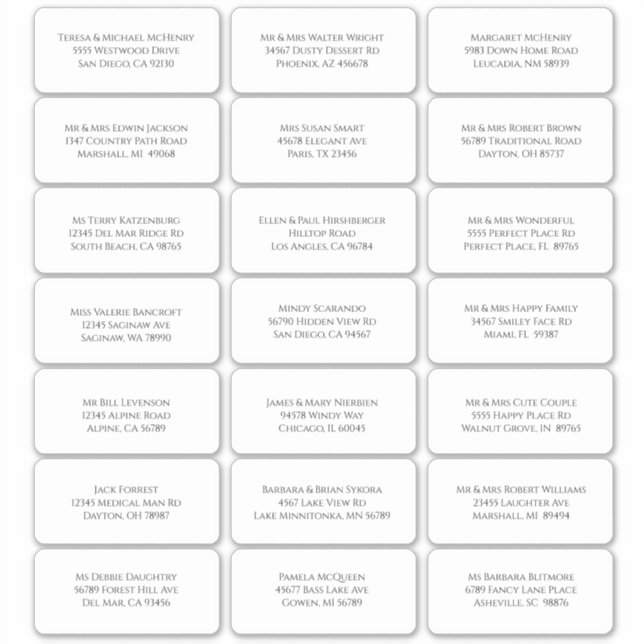 21 Modern Minimalist Individual Guest Names (Front)