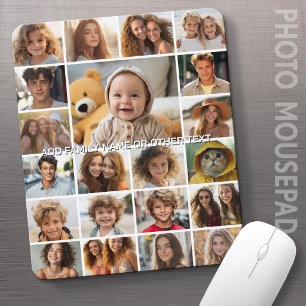 21 Photo Collage - Custom Text - Black and White Mouse Mat