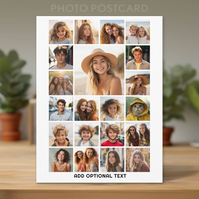 21 Photo Collage - Custom Text - Black and White Postcard (Custom Photo Postcard with Lots of Pictures)