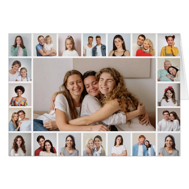 21 Photo Collage Editable Colour Greeting Card (Front Horizontal)