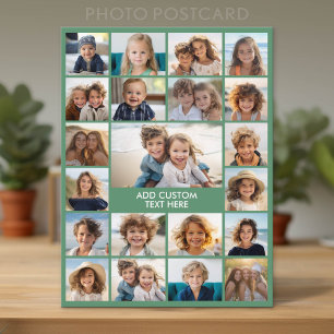 21 Photo Collage - Green and Text Postcard